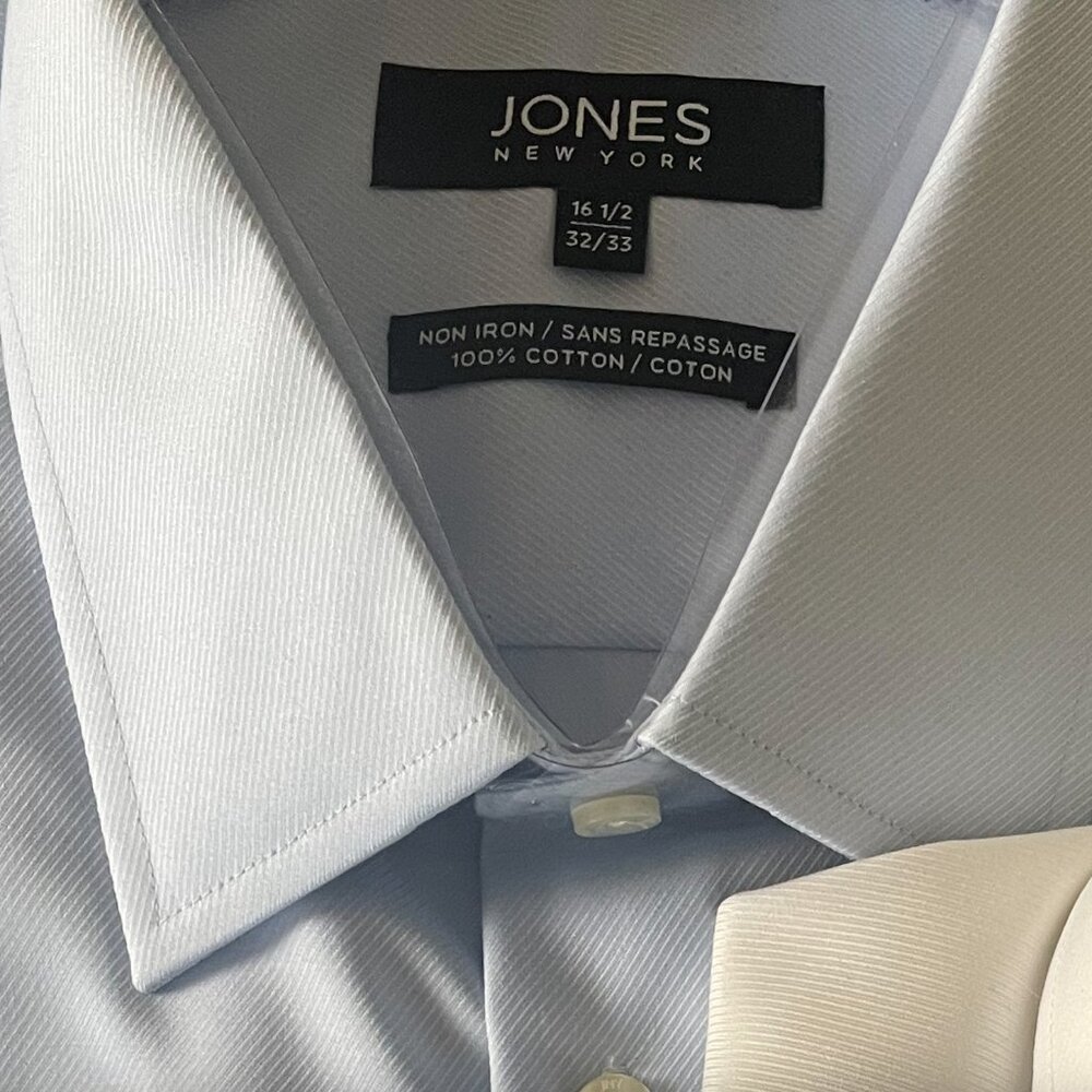 Jones New York Men's Solid Premium Dress Shirt - Blue - Large 16.5 - 32/33